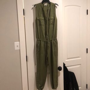 Joie linen tencel jumpsuit olive green xs
